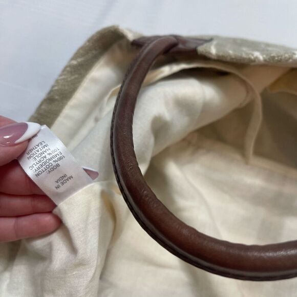 J Jill Purse Large Tan Fabric Handbag Hobo Bag Boho Tropical Leaves Lightweight - Picture 9 of 10